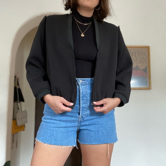 V-Neck Black Bomber Jacket - Picture 3 of 8